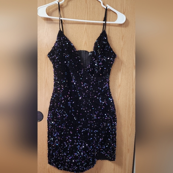 Crystal Doll Black Sequin Bodycon Mini Dress - Picture 1 of 7